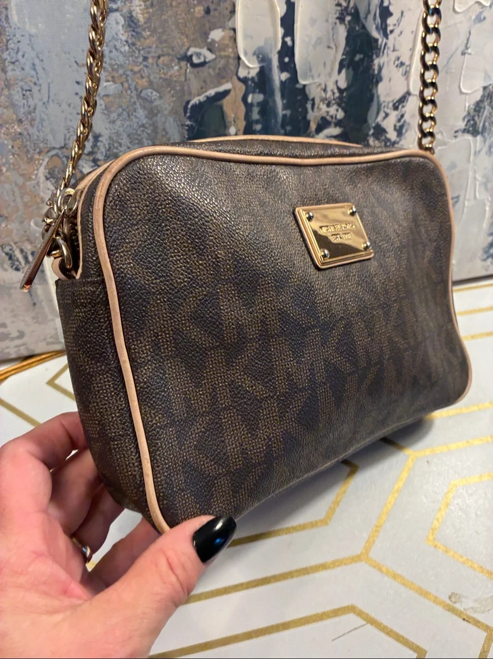 Genuine Michael Kors Brown and Beige MK Signature Crossbody Bag